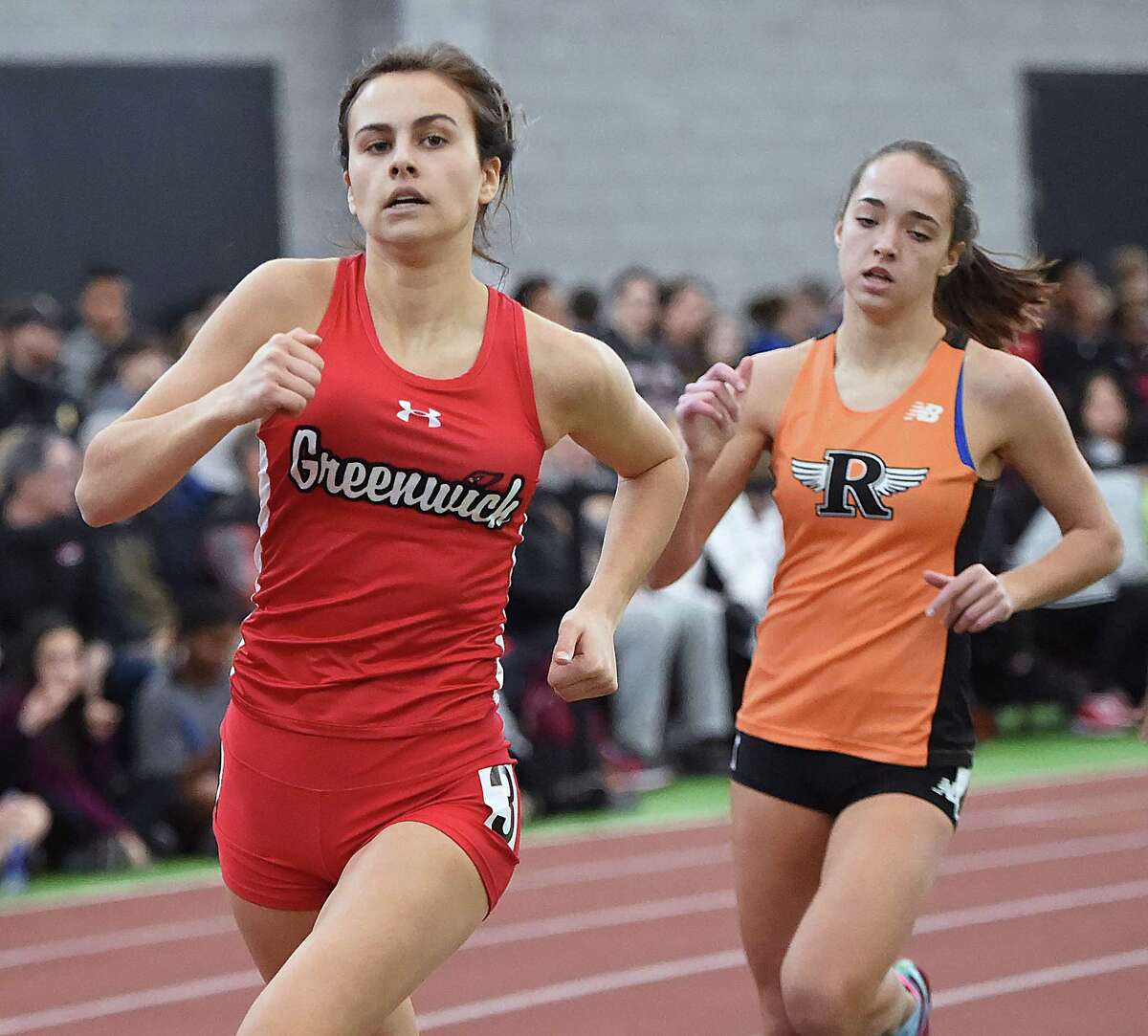 Greenwich's Genevieve DeWinter wins the 600 in 1:35.93 at the CIAC Girls Indoor Track & Field State Open, Saturday, Feb. 17, 2018, at Floyd Little Athletic Center at Hillhouse High School in New Haven.