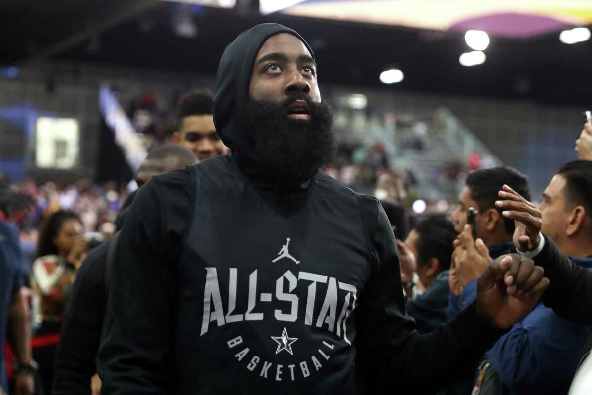 James Harden, the Rockets' only All-Star, leaves the court after practice Saturday in Los Angeles. Harden believes teammate Chris Paul also should have made the team.