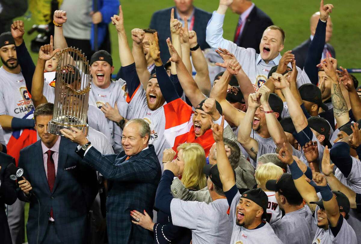 Jim Crane became the first Astros owner to hoist a World Series trophy after the team he helped build with general manager Jeff Luhnow beat the Los Angeles Dodgers in Game 7 last year.