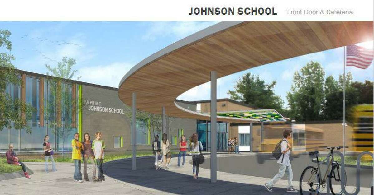 An architect's rendering of renovation plans for Johnson School in Bethel.