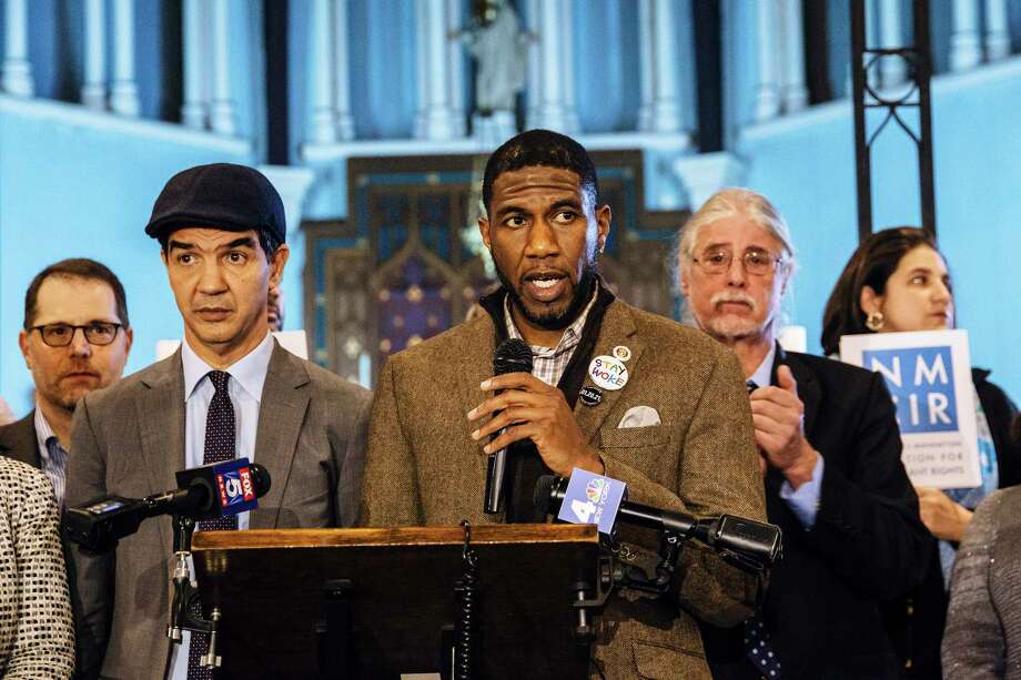 Jumaane Williams, a newly elected Brooklyn councilman, speaks at a community rally for immigrant and human rights, at Holyrood Episcopal Church in New York, Jan. 17, 2018.  Williams, who describes himself as an Òactivist-elected official,Ó is planning to travel the state in the coming weeks to test the waters for a lieutenant governor run. Photo: MICHAEL M. SANTIAGO, New York Times / NYTNS