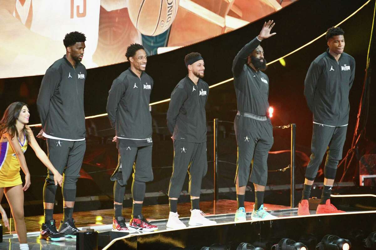 ﻿Team Stephen, with Joel Embiid, left, DeMar Derozan, Stephen Curry, James Harden and Giannis Antetokounmpo as its starters, fell 148-145 to Team LeBron in the NBA All-Star Game on Sunday.﻿
