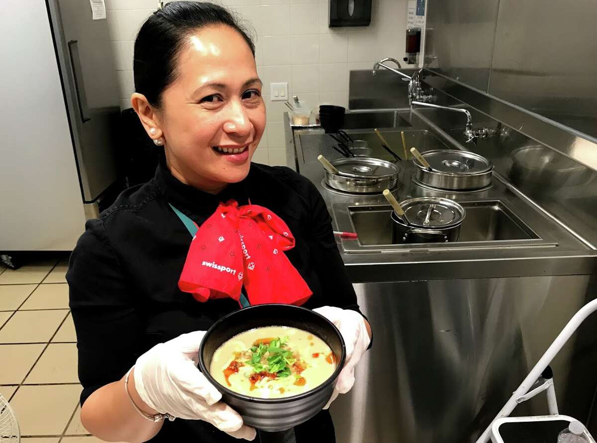 Alaska Airlines first class passengers get access to Cathay Pacific's lounge at SFO's international Terminal where you can get a made to order bowl of dan dan soup before your flight