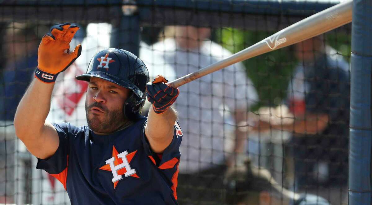 Houston Astros second baseman Jose Altuve (27) swings at a strike during live batting practice as full squad workouts began during spring training day at The Ballpark of the Palm Beaches, Monday, Feb. 19, 2018, in West Palm Beach ( Karen Warren / Houston Chronicle )