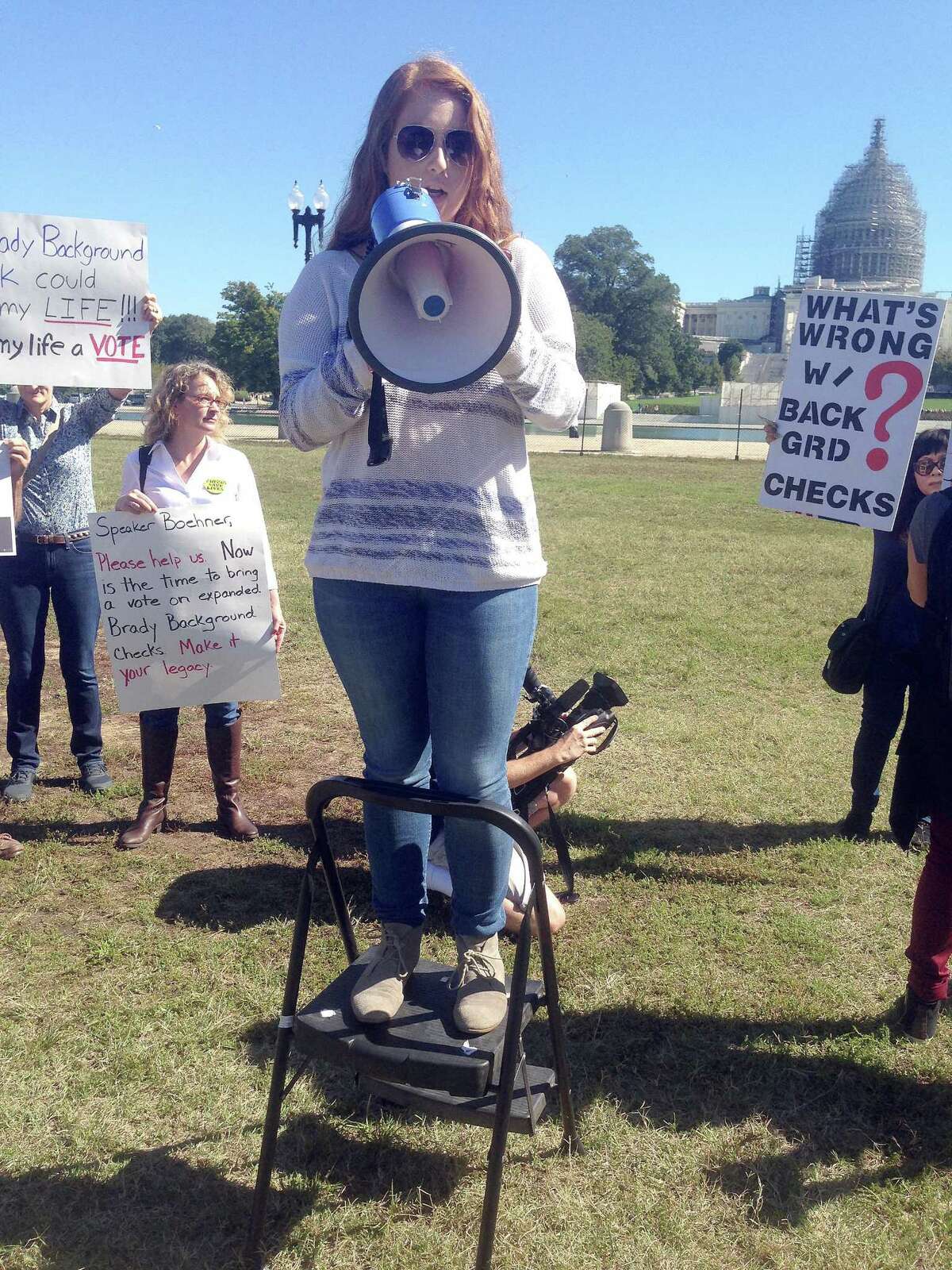 Sarah Clements, from Newtown, speaking at an anti-gun rally in D.C. in 2015. Her mom was a teacher who survived the Sandy Hook massacre.