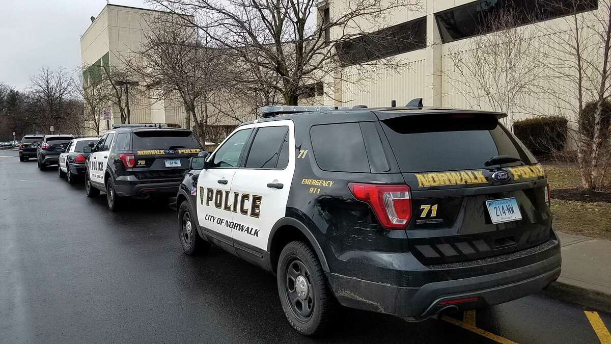 Police arrive at Norwalk High School following a reported disturbance Tuesday February 20, 2018 in Norwalk Connecticut