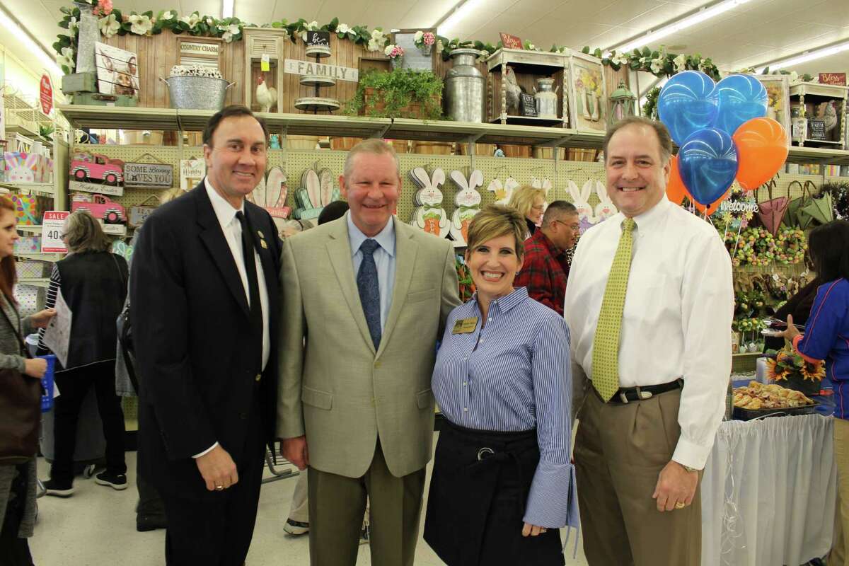 Congressman Pete Olson, Store Manager AlexÂ Chaplin, Central Fort Bend Chamber President & CEO Kristin Weiss, and Central Fort Bend Chamber Chairman John Kennedy join to celebrate the opening of the Hobby Lobby in Richmond on Feb. 12.