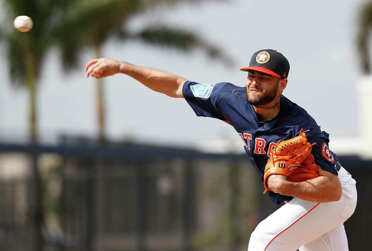 Houston Astros RHP pitcher Lance McCullers Jr. (43) throws live batting practice during spring training at The Ballpark of the Palm Beaches, Tuesday, Feb. 20, 2018, in West Palm Beach. ( Karen Warren / Houston Chronicle )