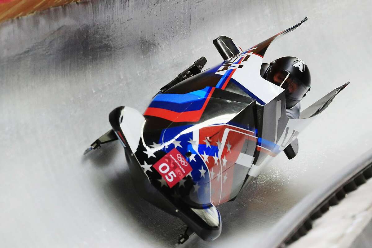 PYEONGCHANG-GUN, SOUTH KOREA - FEBRUARY 20: Elana Meyers Taylor and Lauren Gibbs of the United States slide during the Women's Bobsleigh heats at the Olympic Sliding Centre on day eleven of the PyeongChang 2018 Winter Olympic Games at the Olympic Sliding Centre on February 20, 2018 in Pyeongchang-gun, South Korea. (Photo by Sean M. Haffey/Getty Images)