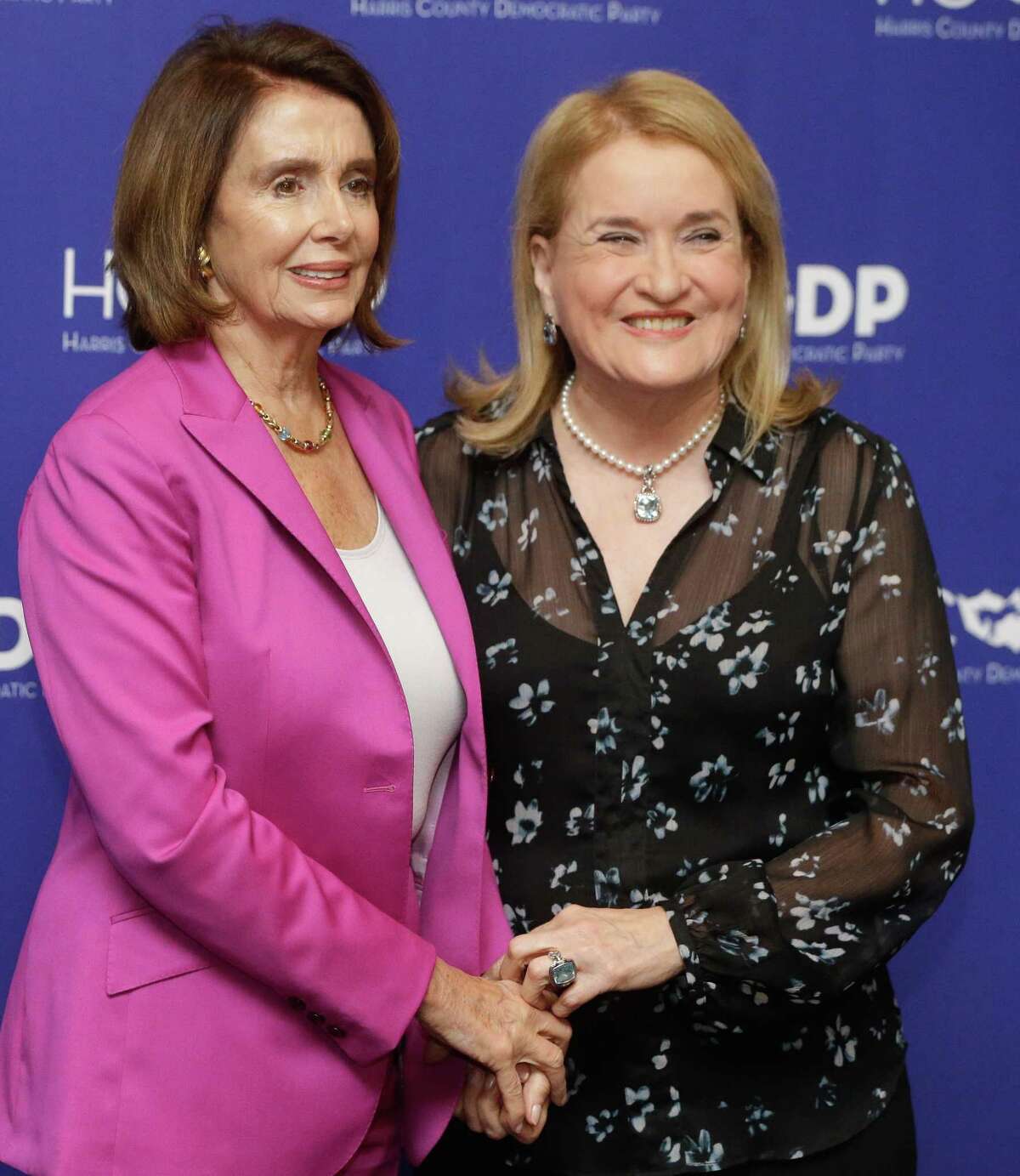 House Minority Leader Nancy Pelosi, left, Texas State Senator Sylvia Garcia, right, pose for photos at the Harris County Democratic Party fundraiser at the Marriott Marquis Houston, 1777 Walker Street, Friday, Feb. 16, 2017. Pelosi is the keynote speaker at the event.