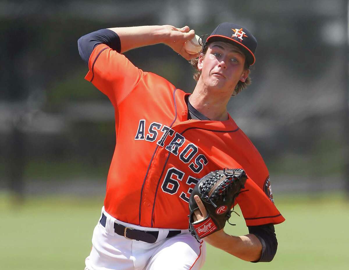 22 JUL 2016: 2016 Astros first round pick Forrest Whitley makes his professional debut during the Gulf Coast League game between the GCL Marlins and the GCL Astros at the Osceola County Stadium complex in Kissimmee, Florida. (Photo by Cliff Welch/Icon Sportswire via Getty Images)