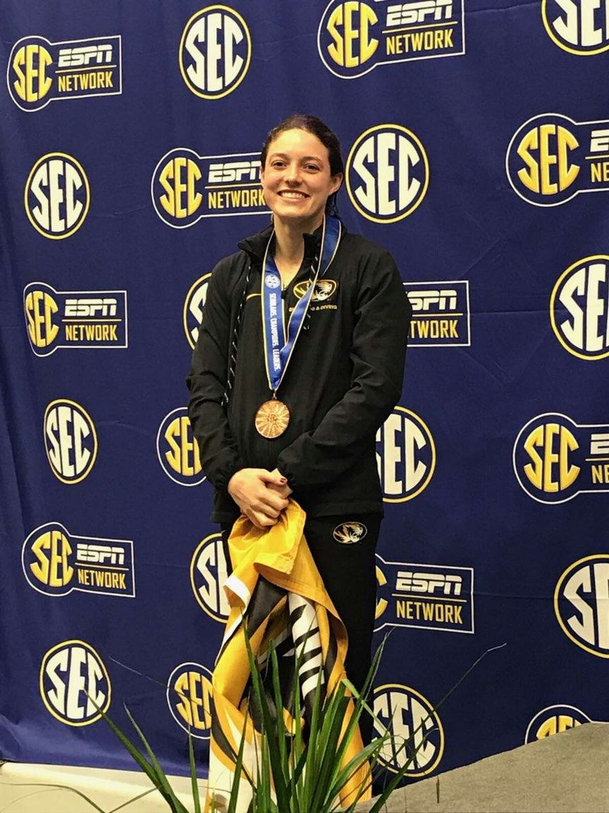 Montgomery High School graduate and University of Missouri senior Madeline McKernan took third place and earned a bronze medal in platform diving on Sunday at the SEC Swimming and Diving Championships that were held at Texas A&M.