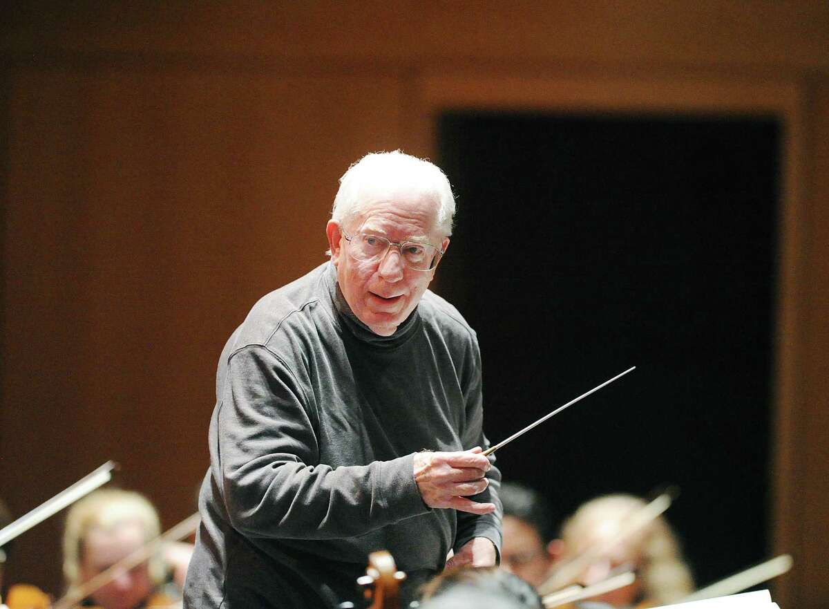 David Gilbert conducts the Greenwich Symphony Orchestra during rehearsal at the Greenwich High School Performing Arts Center, Greenwich, Conn., Tuesday night, Feb. 20, 2018. Gilbert is the musical director of the Greenwich Symphony Orchestra that will be performing two concerts this weekend at the GHS PAC. The first is scheduled for Saturday night at 8 p.m. with another performance the Following Sunday at 4 p.m.