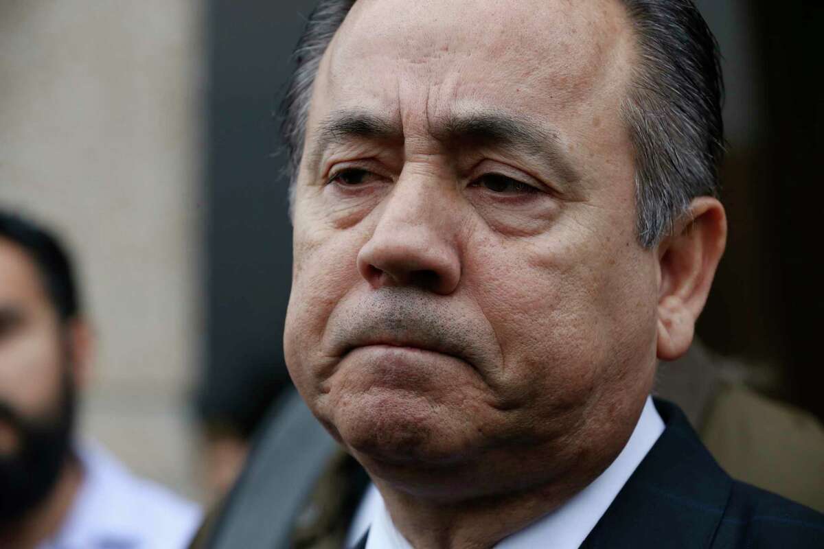 Texas State Sen. Carlos Uresti speaks with the media outside the U.S. Federal Courthouse after his conviction on all 11 counts in his criminal fraud trial, Thursday, Feb. 22, 2018. Uresti and his co-defendant, Gary Cain, were convicted in relations to the failed FourWinds Logistics fracking company.