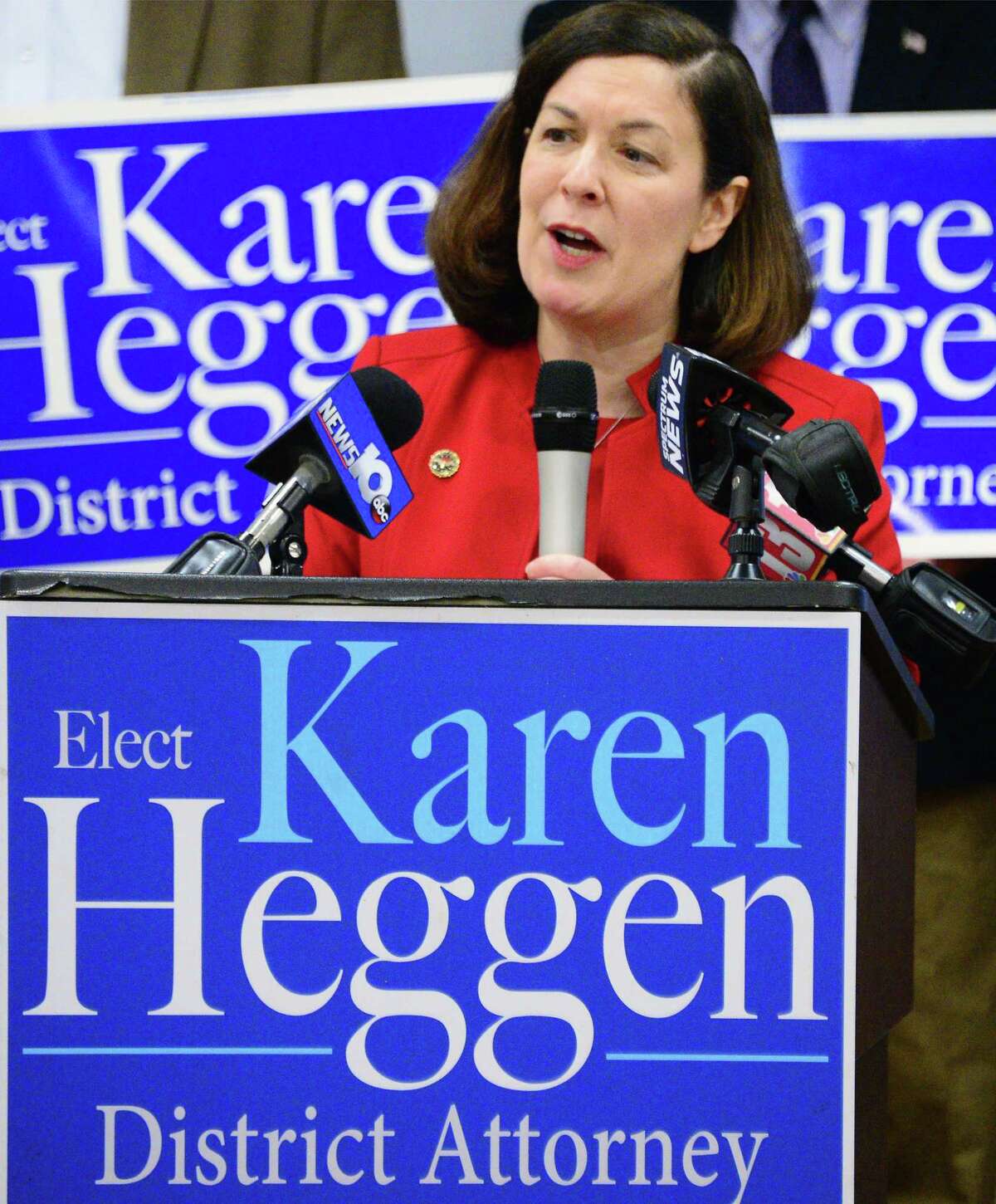 Saratoga County District Attorney Karen Heggen announces her re-election bid Thursday Feb. 22, 2018 in Malta, NY. (John Carl D'Annibale/Times Union)