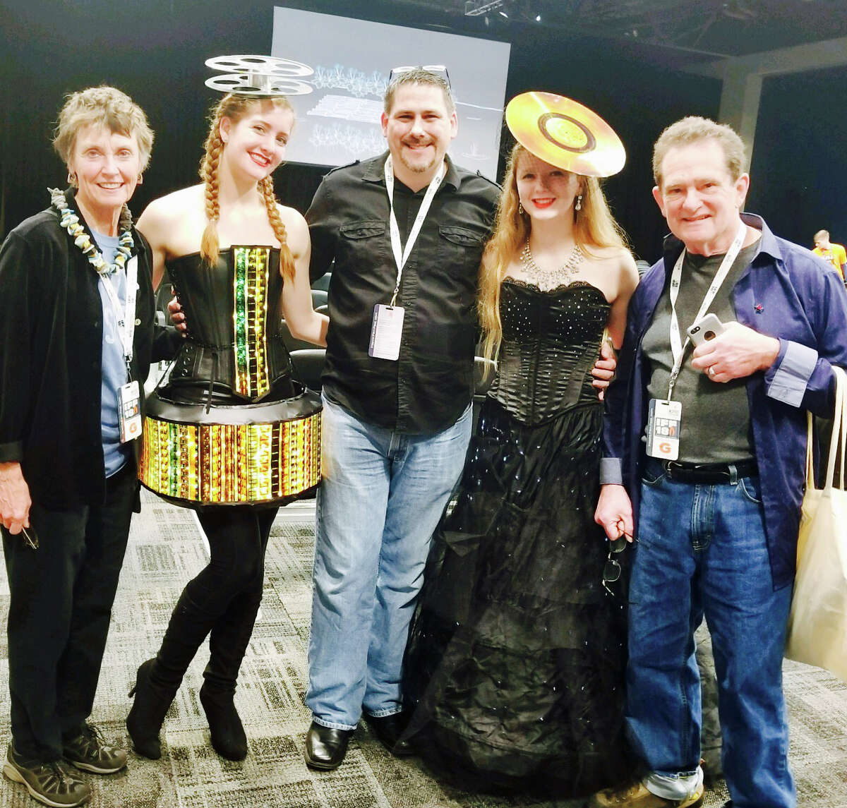 Michael D. Conway, center, poses with artist Judith Shelby Lang, fashion models Ava and Gracie Minarovic and artist Richard Lang at a screening of "The Starfish Throwers" during the 2018 Inspire Film Festival.
