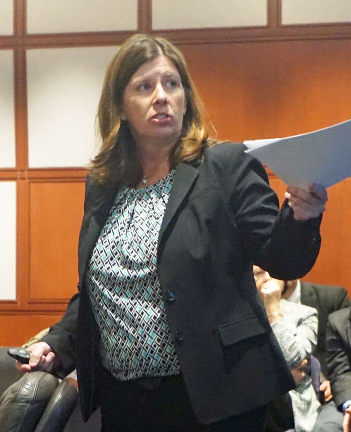 Chelsea Turner, interim president and CEO of the Connecticut Lottery Corporation, presented to the Lottery's Board of Directors at the Capitol in Hartford, Conn. on Thursday, February 22, 2018.