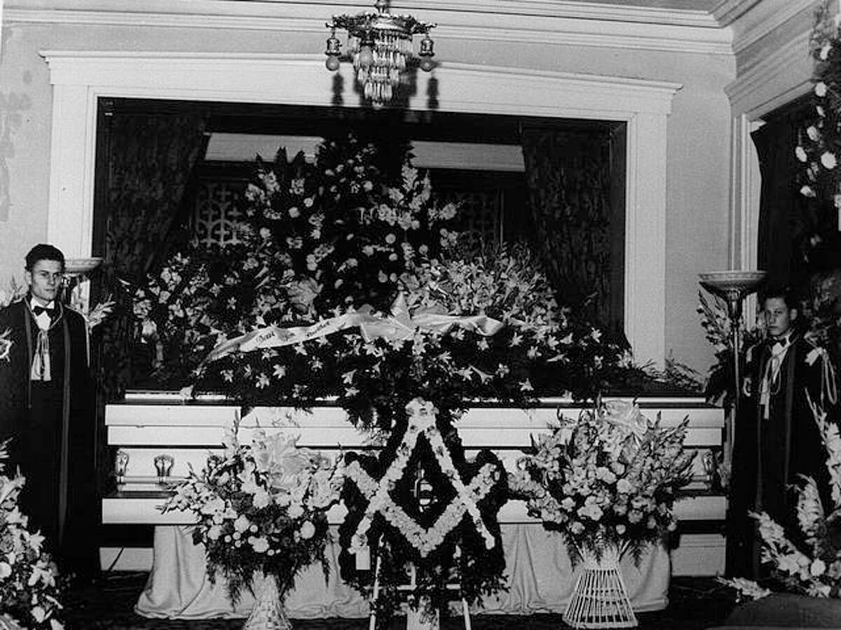 Robert Wadlow’s specially-made casket displayed at Streeper Funeral Home.