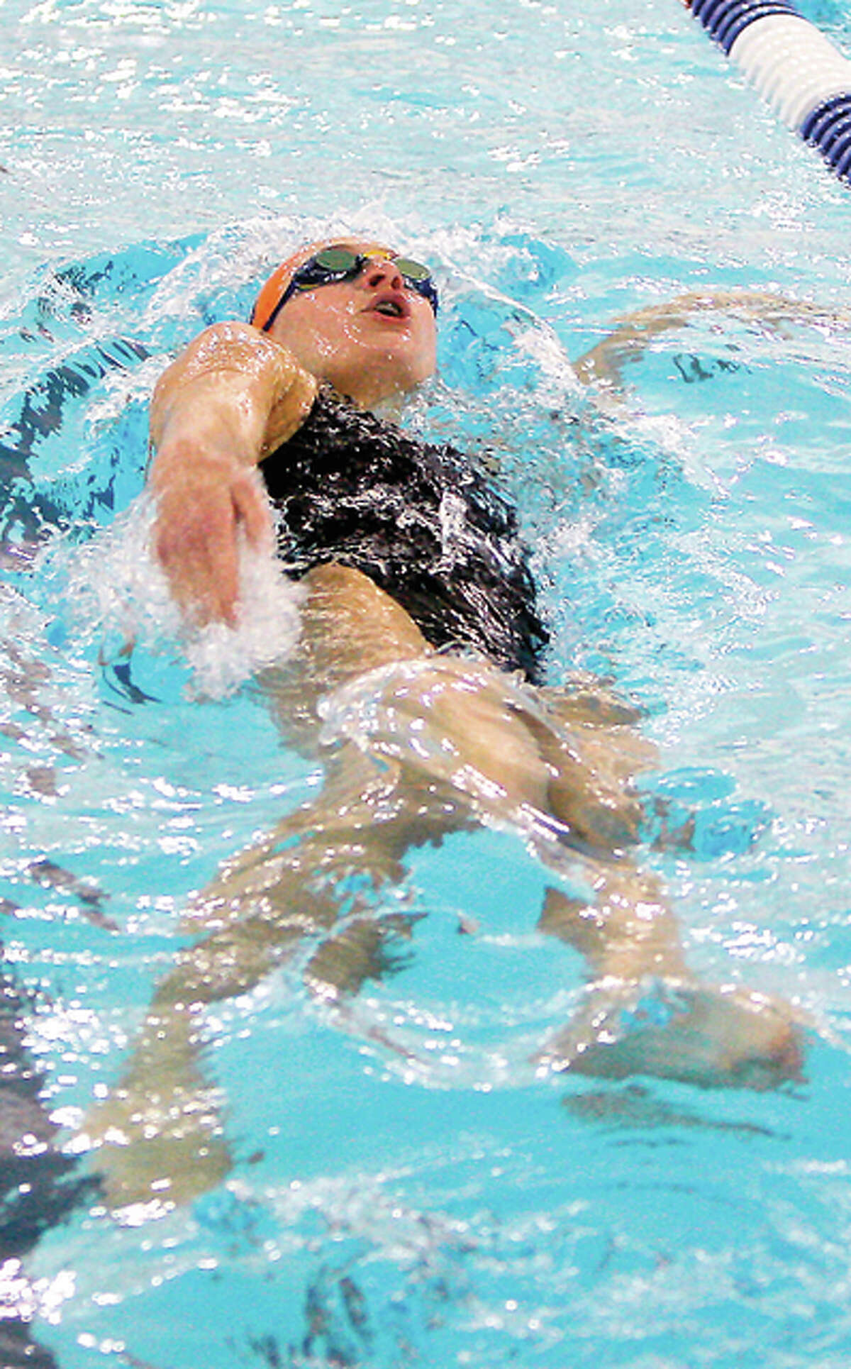 Bailey Grinter of the Edwardsville Breakers swam an Olympic Trials qualfying time in the 100-0meter backstroke Friday night at the US Swimming Speedo Regional VIII Summer Sectionals at the Mizzou Aquatic Center. Grinter will be a junior this fall at Edwardsville High School.