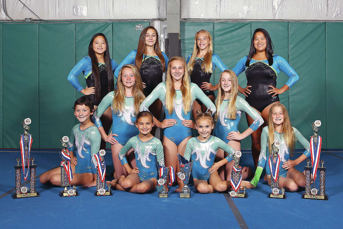 Members of the Mid-Illinois Gymmastics team that finished second at the Nationals Advanced and Elite Tumbling meet included: Back, from left:Katie Voss, Amber Exton, MacKenzie Butler, Michaela Schuenke. Middle, from left: Paige Matheny, Maddie Isringhausen, Lauren Weiner. Front, from left: Annie Walker, Allison Jennings, Madison Honke, Caitlyn Neely.