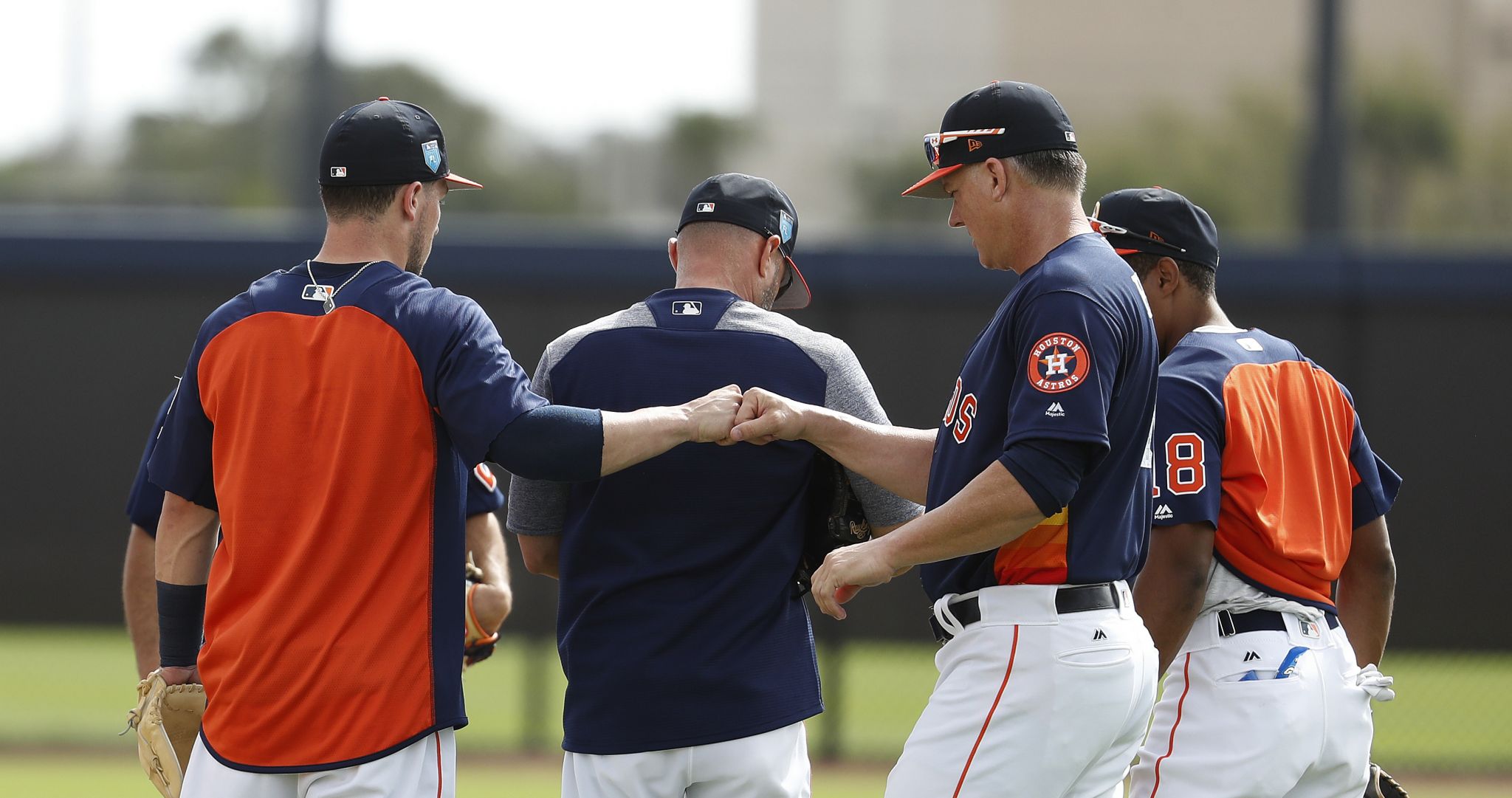 August 10, 2018: Houston Astros manager AJ Hinch (14) watches during a  Major League Baseball game between the Houston Astros and the Seattle  Mariners on 1970s night at Minute Maid Park in