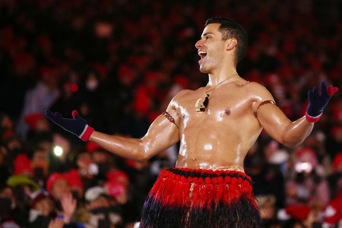 PYEONGCHANG-GUN, SOUTH KOREA - FEBRUARY 25: Pita Taufatofua of Tonga stands on stage during the Closing Ceremony of the PyeongChang 2018 Winter Olympic Games at PyeongChang Olympic Stadium on February 25, 2018 in Pyeongchang-gun, South Korea. (Photo by Dan Istitene/Getty Images)