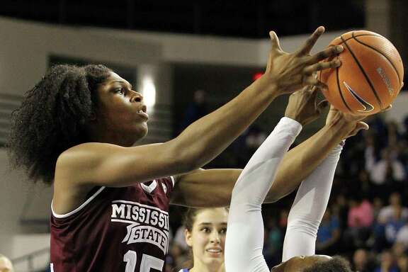 Mississippi State's Teaira McCowan (15) had 20 rebounds to go with 20 points in a win over Amanda Paschal and Kentucky on Sunday.