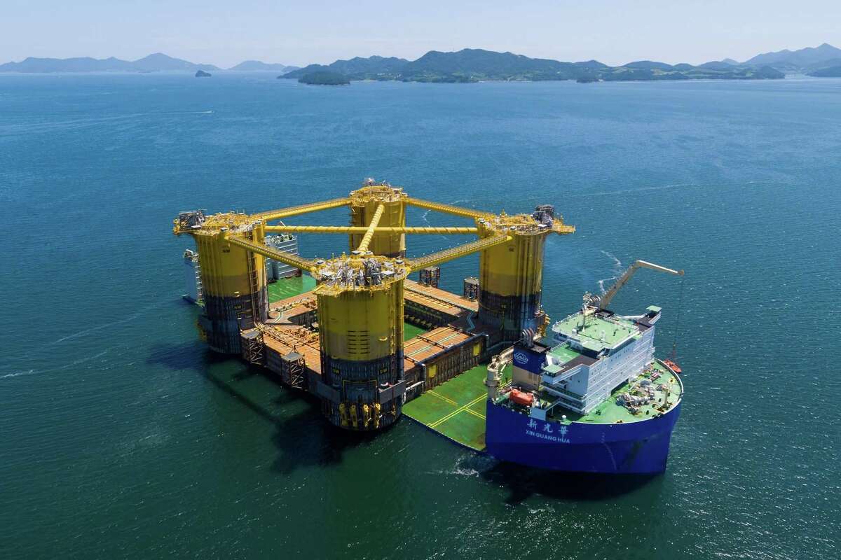 A four-column hull of a massive deep-water oil platform owned by Royal Dutch Shell recently departed from South Korean shipyards, on its way to Texas, where it will be attached to the topsides of the platform before its installation in the Gulf of Mexico.