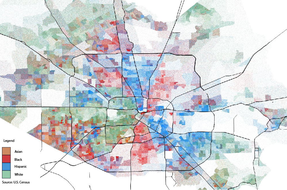 Five maps illustrate Houston's racialethnic breakdown by neighborhood