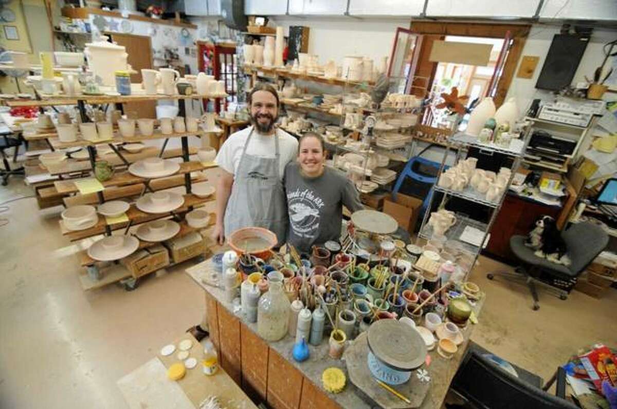 Mississippi Mud Pottery owners Chad Nelson and Felicia Breen in the glazing area of their studio. They would like to use grant funds from the contest for infrastructure improvements.