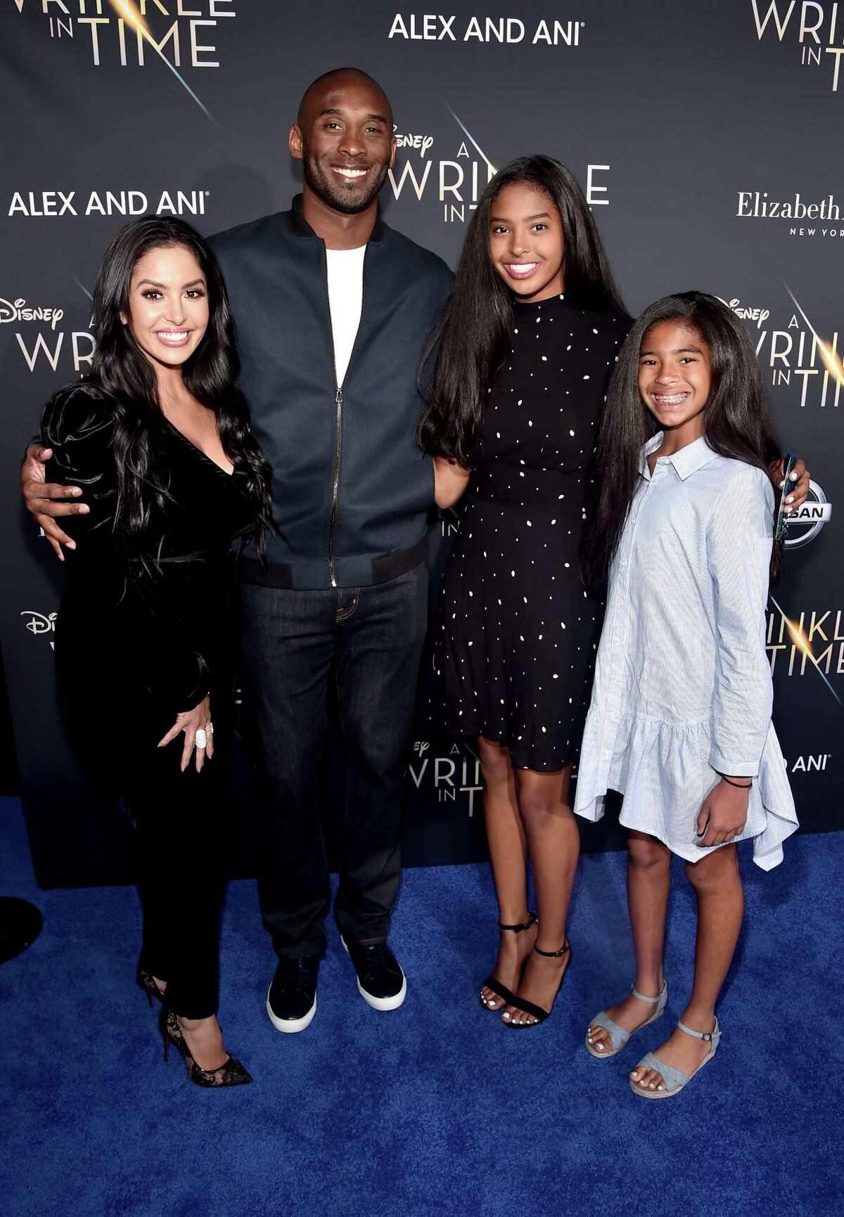 LOS ANGELES, CA - FEBRUARY 26: (L-R) Vanessa Laine Bryant, former NBA player Kobe Bryant, Natalia Diamante Bryant, and Gianna Maria-Onore Bryant arrive at the world premiere of Disney?s 'A Wrinkle in Time' at the El Capitan Theatre in Hollywood CA, March 26, 2018.