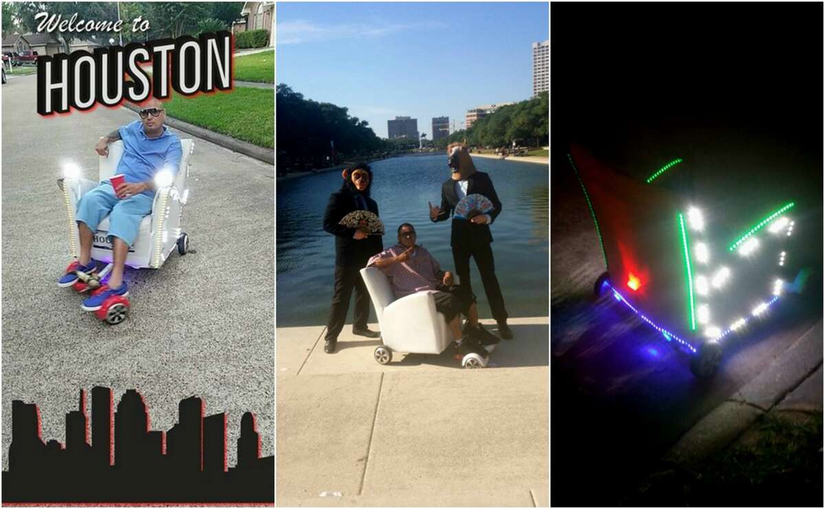 Houston man Diego Torres got a lot of people on social media talking after he was seen speeding around downtown in Astros-decorated chair powered by a hoverboard.
