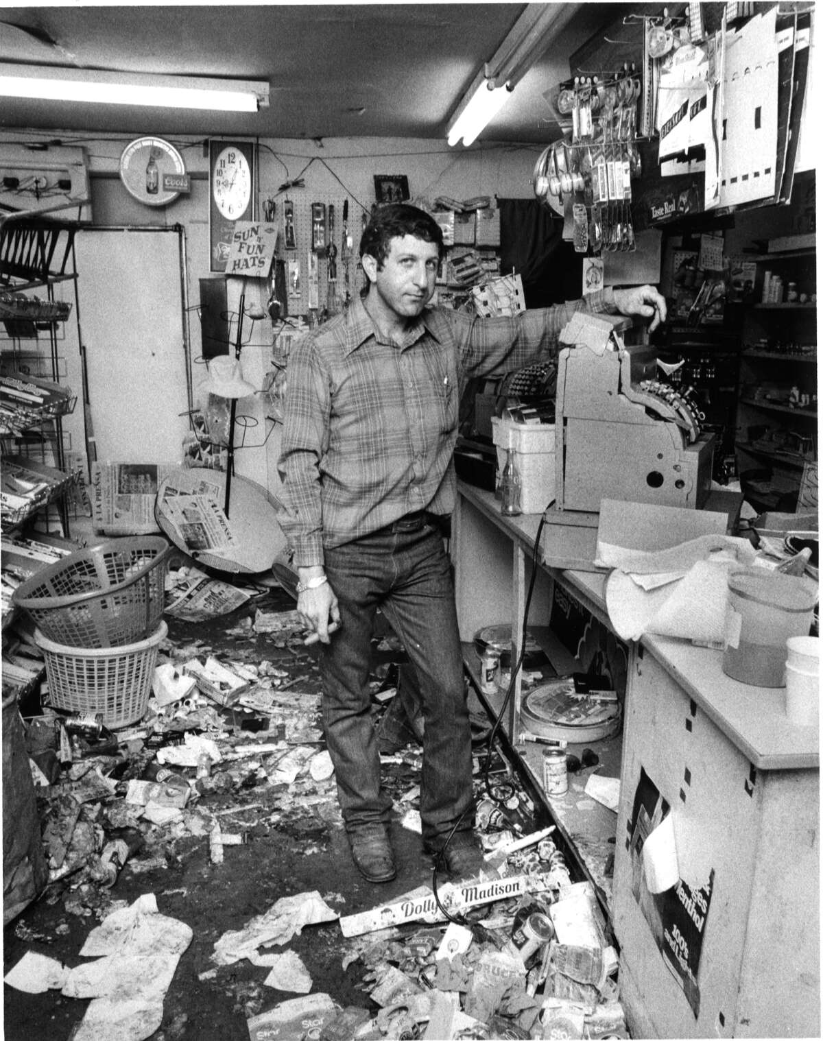 May 7, 1978 Sam Buyajian 33, says his drive-in grocery at 3814 Fulton was looted by Moody Park rioters.