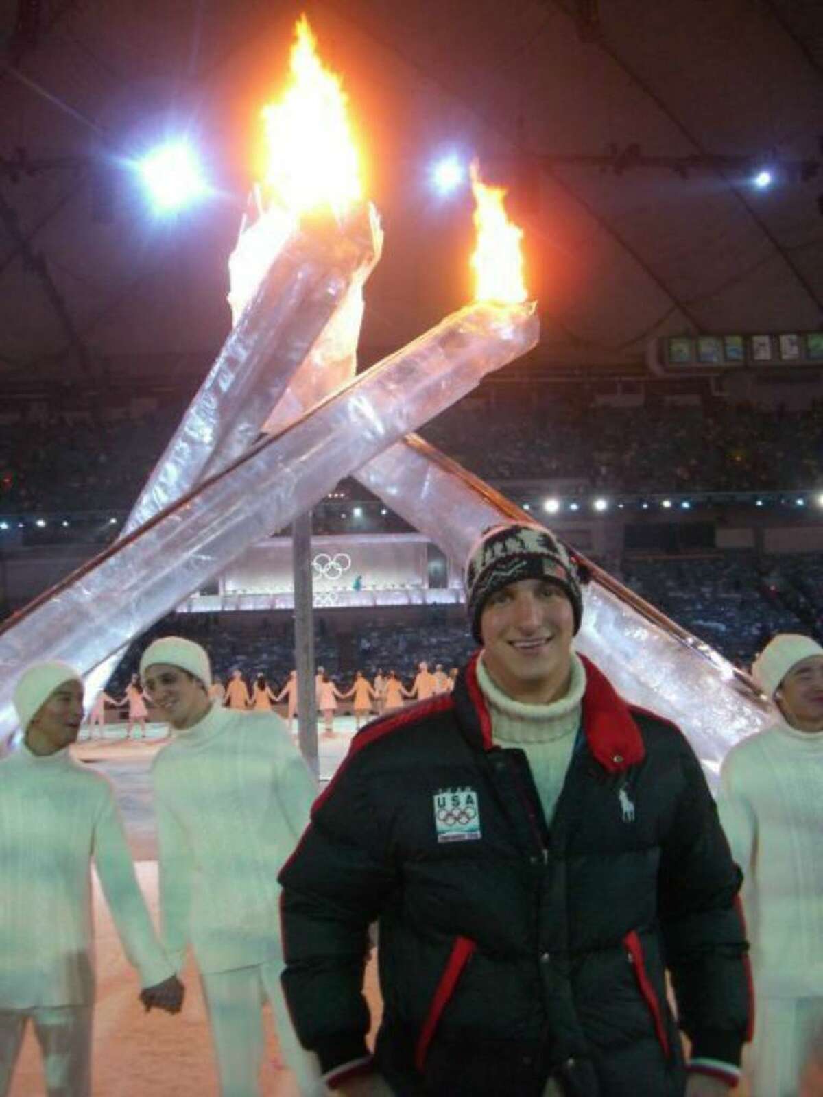 John Napier of Schenectady stands at the Olympic torch in Vancouver, Canada. He will join fellow soldiers now serving in the Vermont National Guard units in Afghanistan. (Courtesy John Napier)