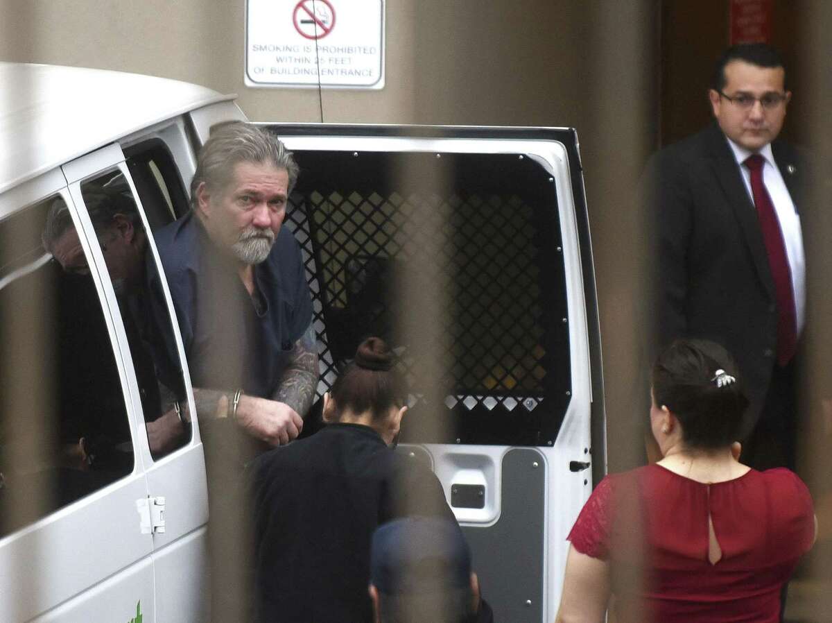 John Xavier Portillo, former national vice president of the Bandidos, arrives at the San Antonio federal courthouse for the first day of his racketeering trial on Tuesday, Feb. 27, 2018.