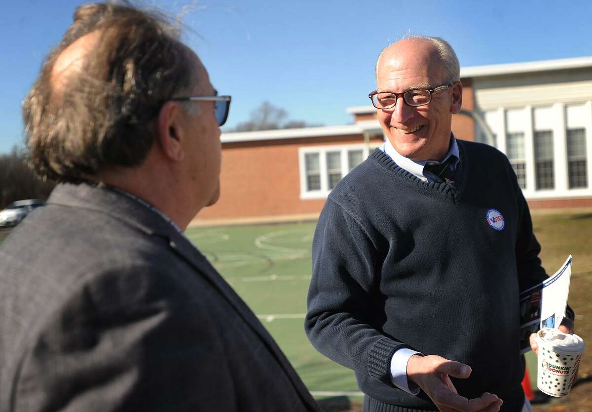 Phil Young outside the polls at Wooster Middle School in Stratford, Conn. on Tuesday, February 27, 2018.