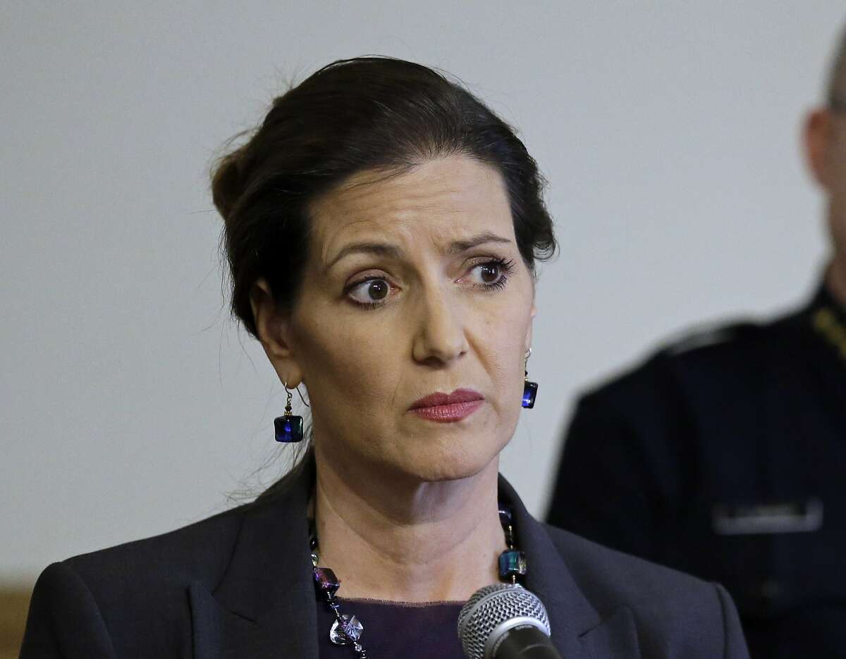 FILE - In this file photo dated May 13, 2016, Oakland Mayor Libby Schaaf speaks at a press conference in Oakland, California.