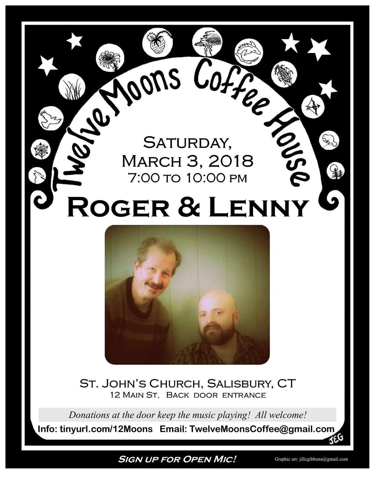 Twelve Moons Coffee House in Salisbury will host a concert by Roger & Lenny on Saturday, March 3.