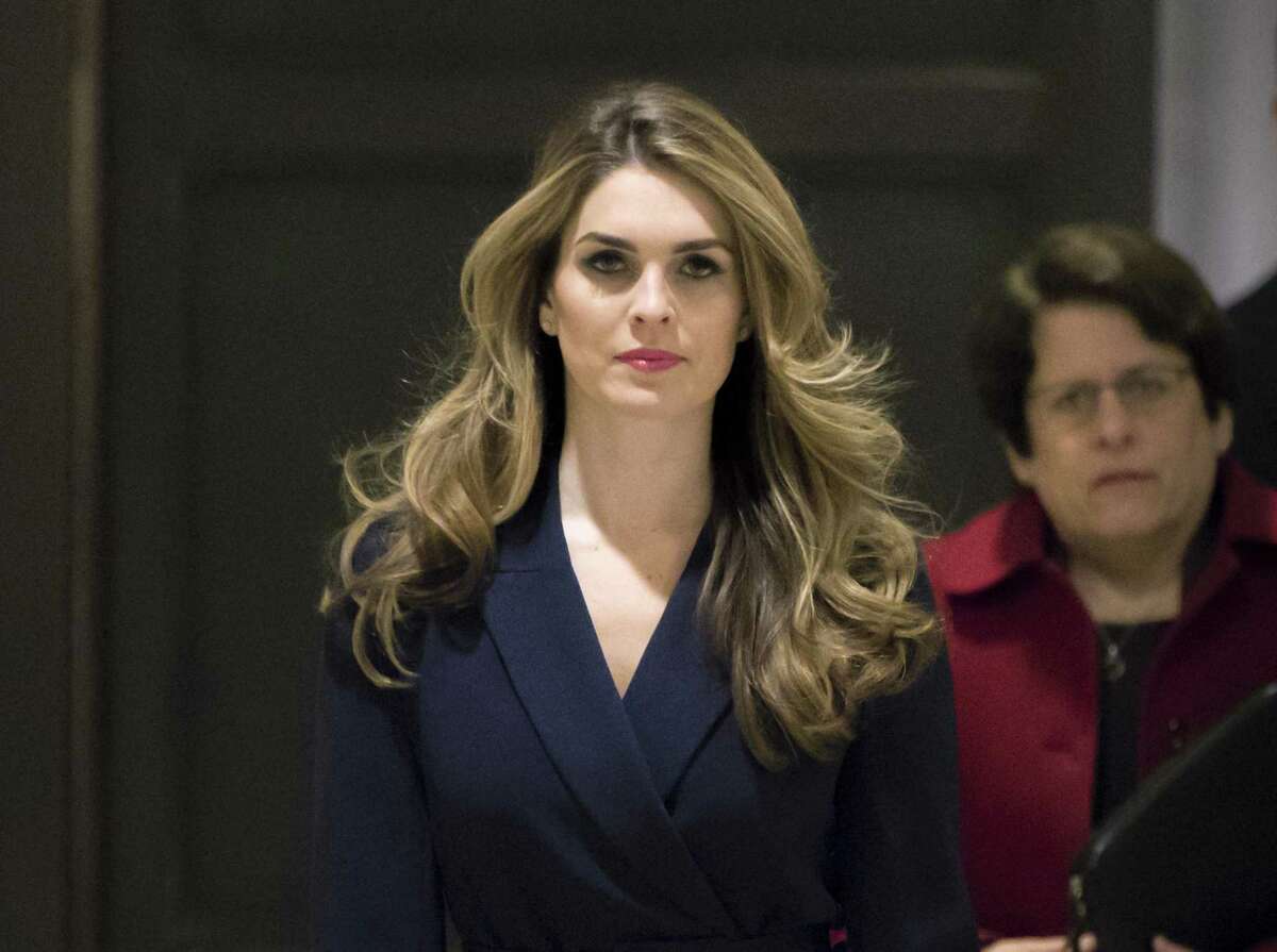 In this Feb. 27 2018 photo, White House Communications Director Hope Hicks, one of President Trump's closest aides and advisers, arrives to meet behind closed doors with the House Intelligence Committee, at the Capitol in Washington.