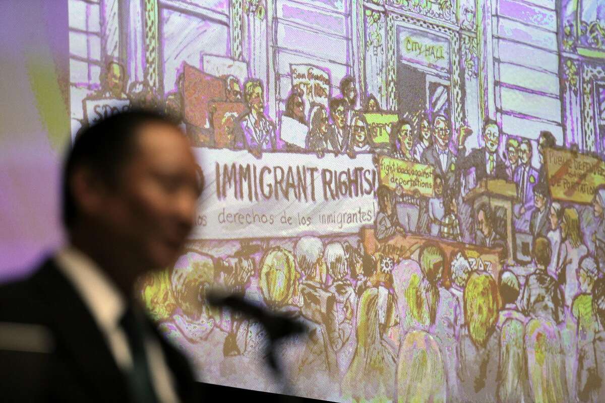 Jeff Adachi gave a speech to open a public forum to address how San Francisco can provide lawyers to help immigrants fight deportation and how the public can help at the San Francisco Public Library in San Francisco, Calif., on Wednesday, February 22, 2017. The San Francisco Public Defender's Office sponsored the forum and SF Public Defender Jeff Adachi moderated the panel discussion.