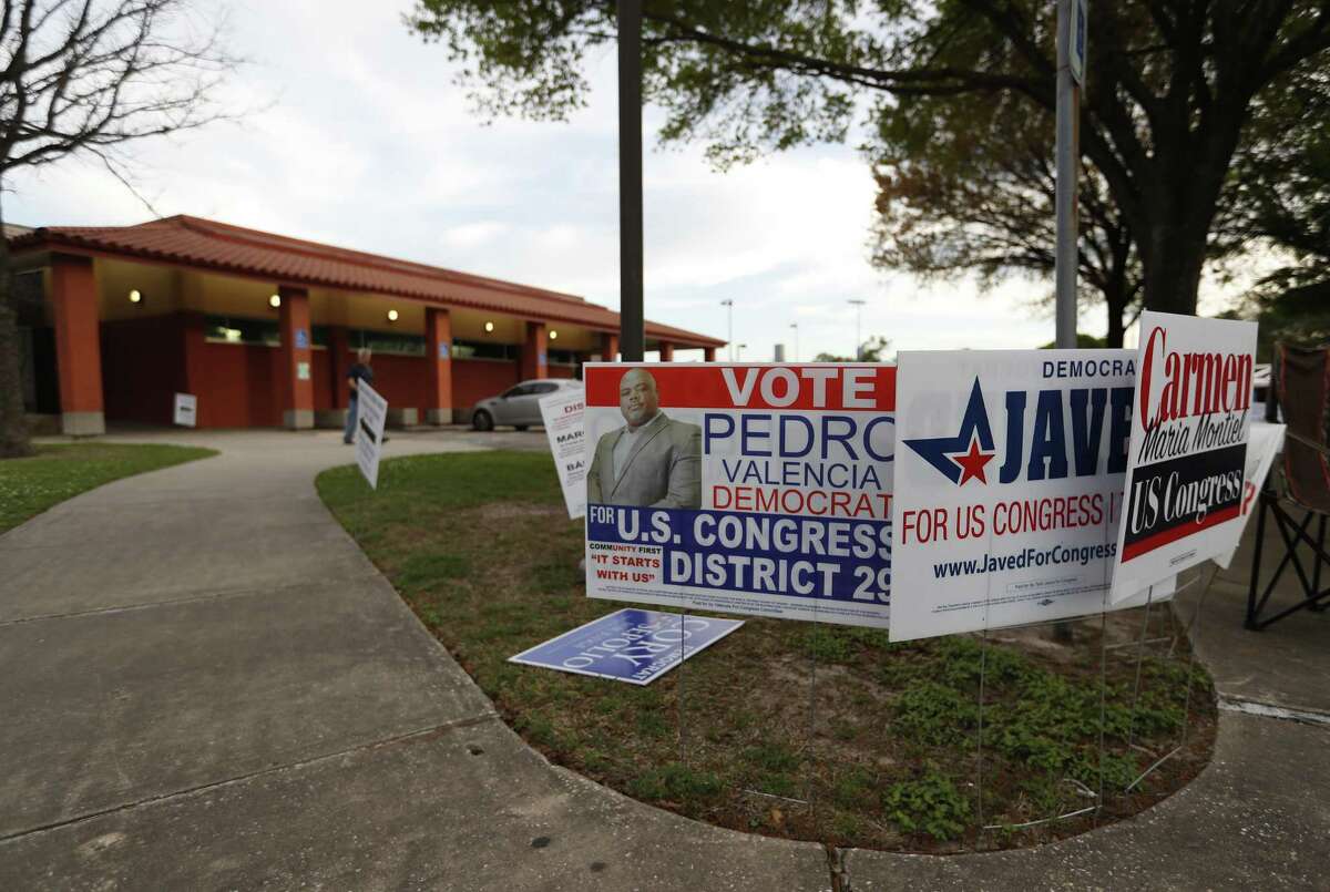 Campaign signs outside of the Moody Park Community Center.