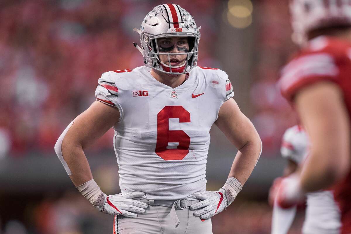 Defensive lineman Sam Hubbard runs a drill during Ohio State's NFL