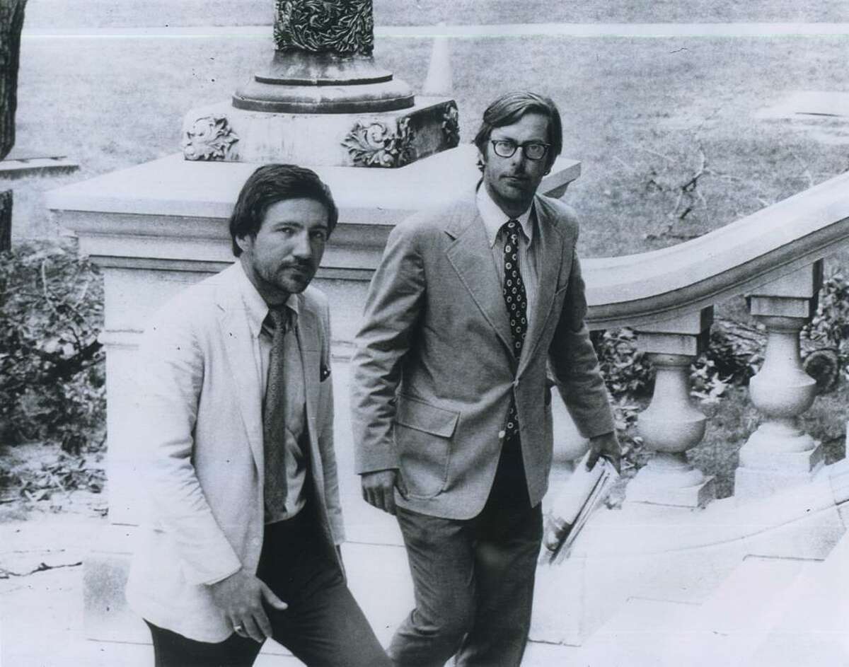 Rolland Kidder (left) and William Hoyt walk up the Capitol steps in Albany in the summer of 1975.