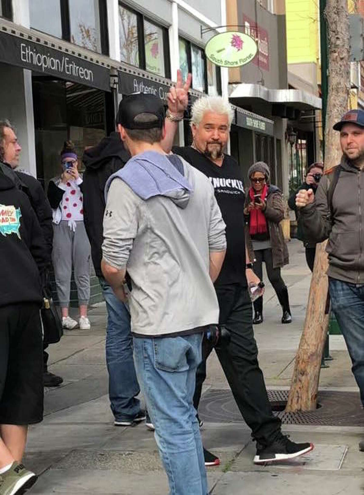 Chef and Santa Rosa resident Guy Fieri was "keepin it local" this week, and visited a few local spots while filming "Diners, Drive-Ins and Dives." Pictured is Fieri leaving Scolari's in Alameda.