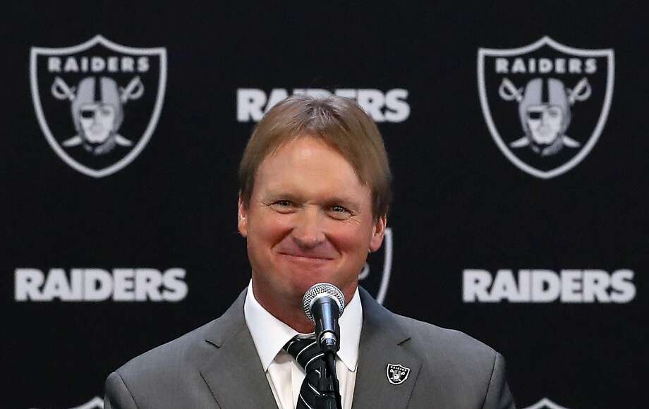 ALAMEDA, CA - JANUARY 09:  Oakland Raiders new head coach Jon Gruden speaks during a news conference at Oakland Raiders headquarters on January 9, 2018 in Alameda, California. Jon Gruden has returned to the Oakland Raiders after leaving the team in 2001.  (Photo by Justin Sullivan/Getty Images) Photo: Justin Sullivan / Getty Images