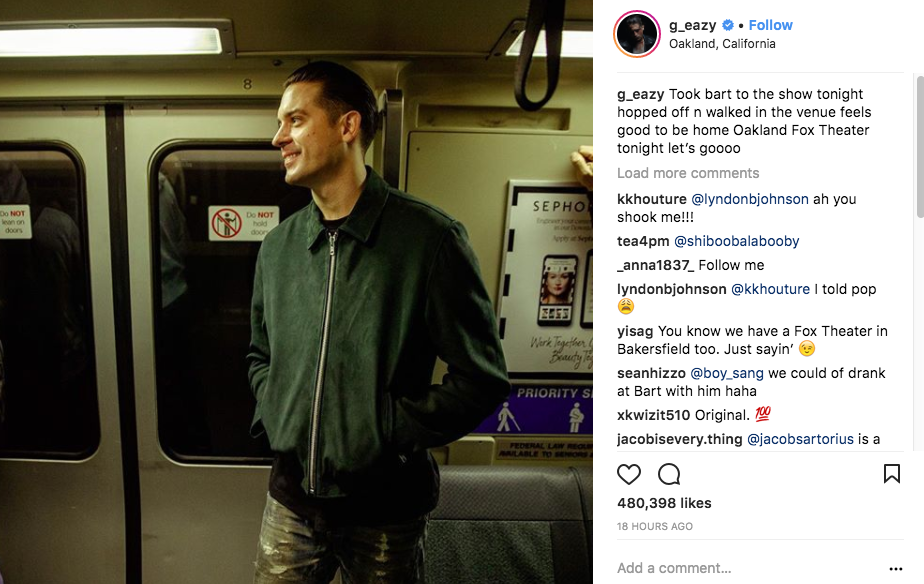 You might hate taking BART, but hometown hero G-Eazy rode it to