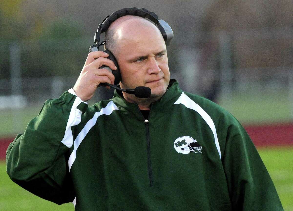New Milford Head Coach Chuck Lynch as Oxford plays at New Milford Monday, Oct. 22, 2012.