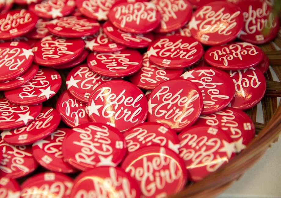 Buttons honor RoseAnn DeMoro during her retirement party in Oakland. Photo: Jessica Christian, The Chronicle