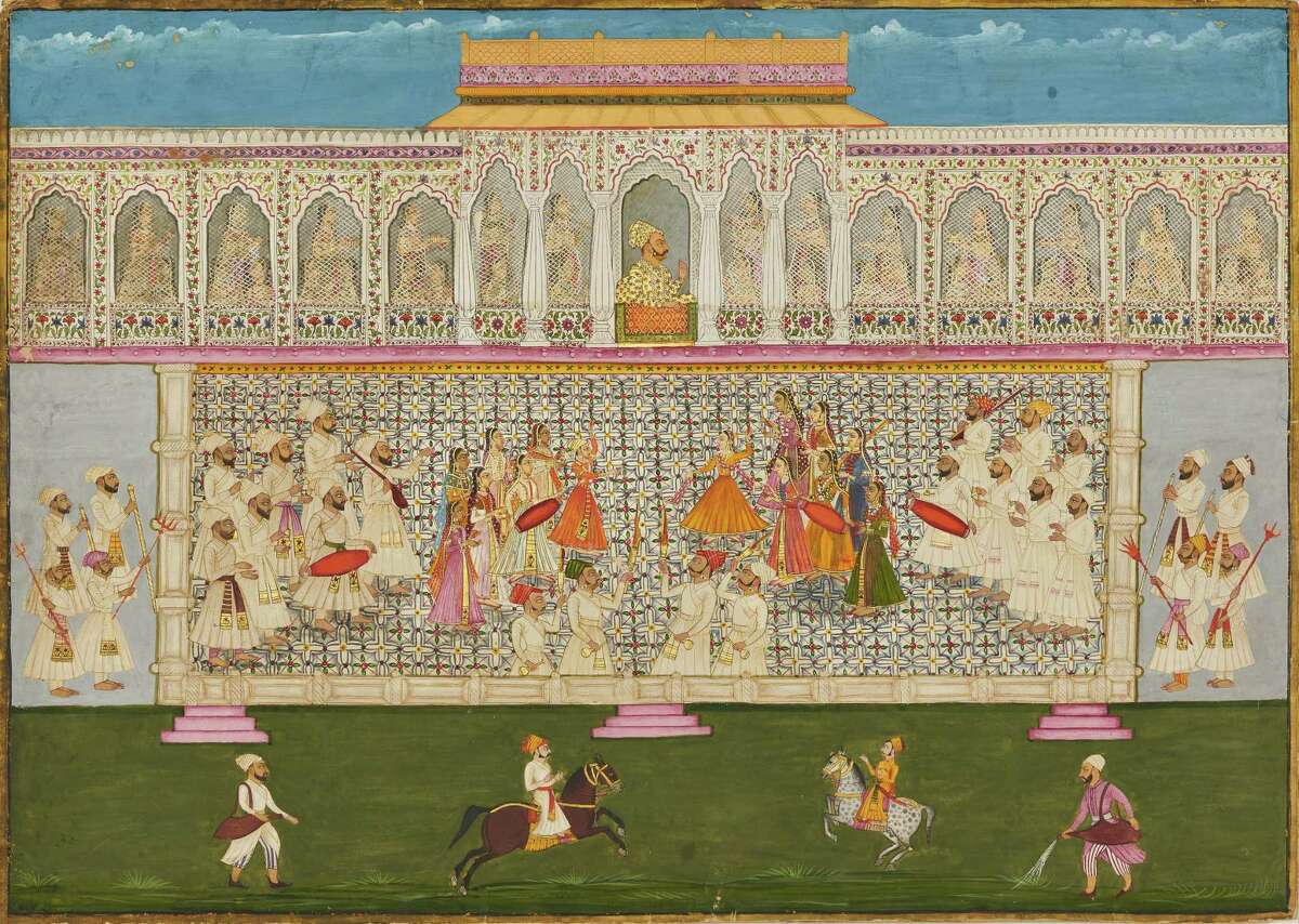"Women of the Zenana Watch a Dance Performance with Bakhat Singh," from Nagaur (c. 1740) is among the sumptuous opaque watercolor and gold paintings on view in "Peacock in the Desert: The Royal Arts of Jodhpur, India," a major traveling exhibition that debuts March 4-Aug. 12 at the Museum of Fine Arts, Houston.