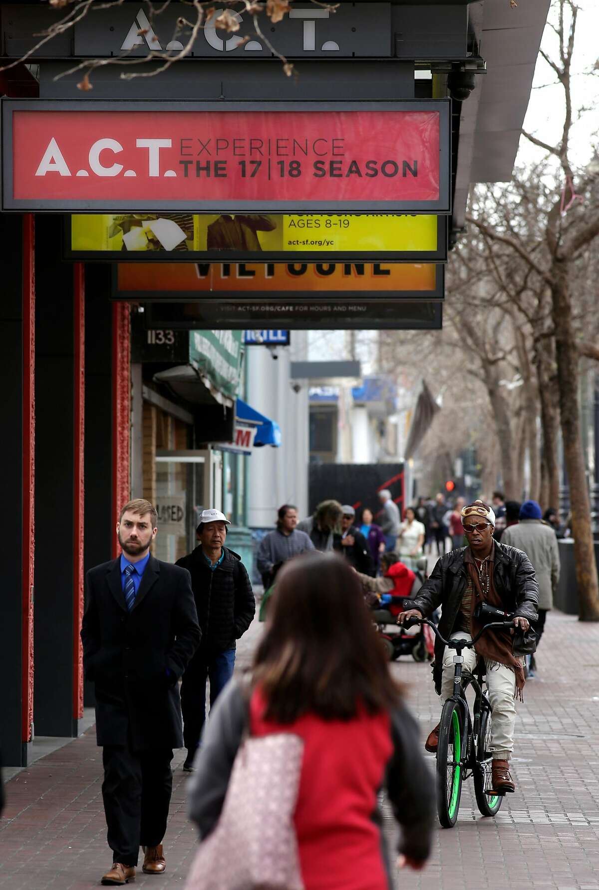 The American Conservatory Theater in San Francisco, Calif., seen on Wednesday Feb. 14, 2018. The A.C.T. faces quality of life issues with it's location in the heart of Market st. between 7th and 8th streets.